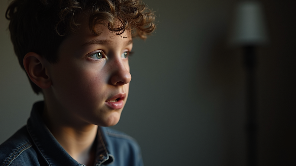 Close-up view of a young actor practicing a monologue in a studio