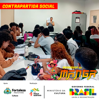 Turma de alunos do workshop gratuito de mangá