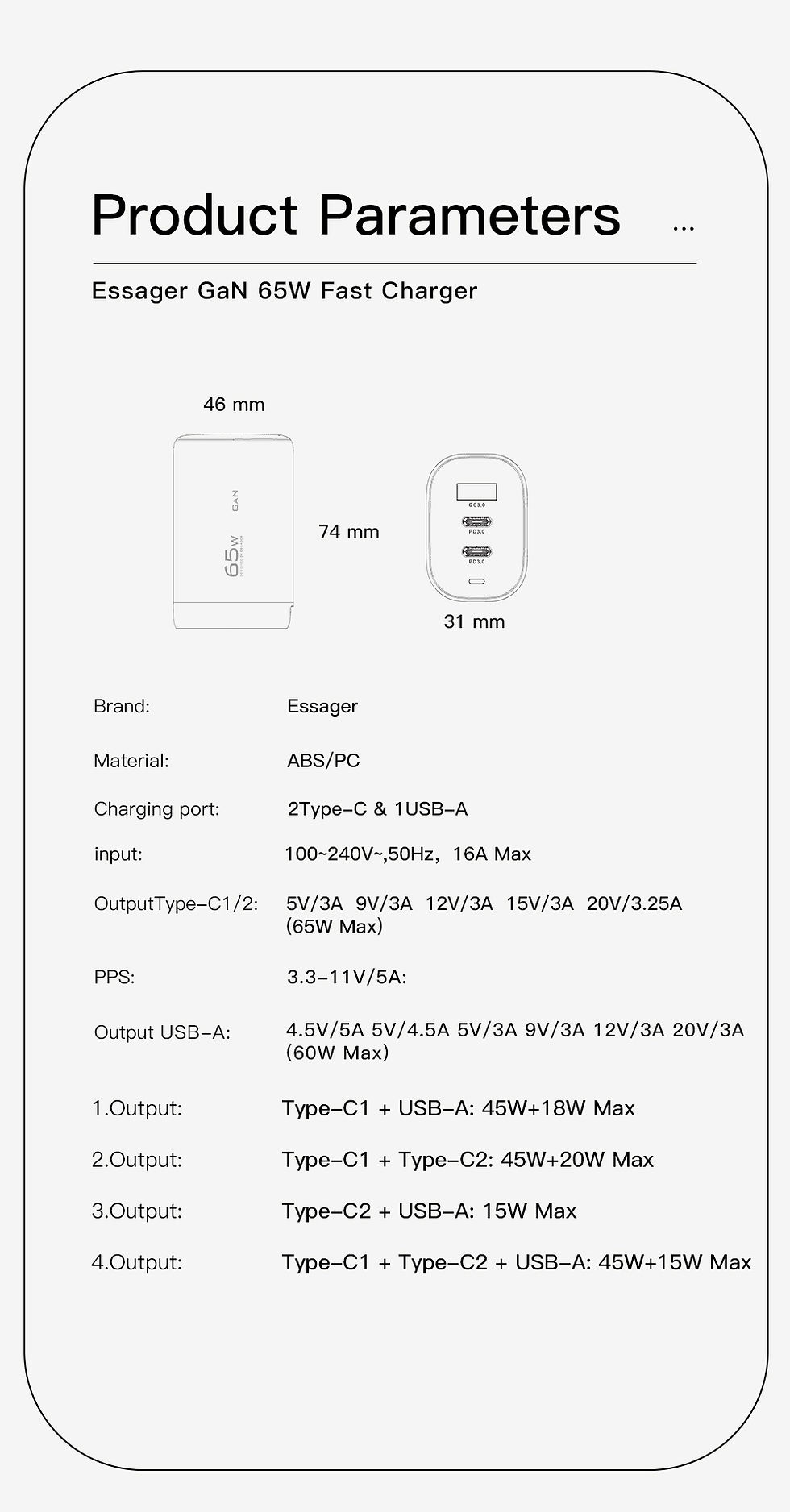 Thumbnail: Essager 65W GaN USB Type C Charger For Laptop PPS 45W 25W Fast Charge For Samsun
