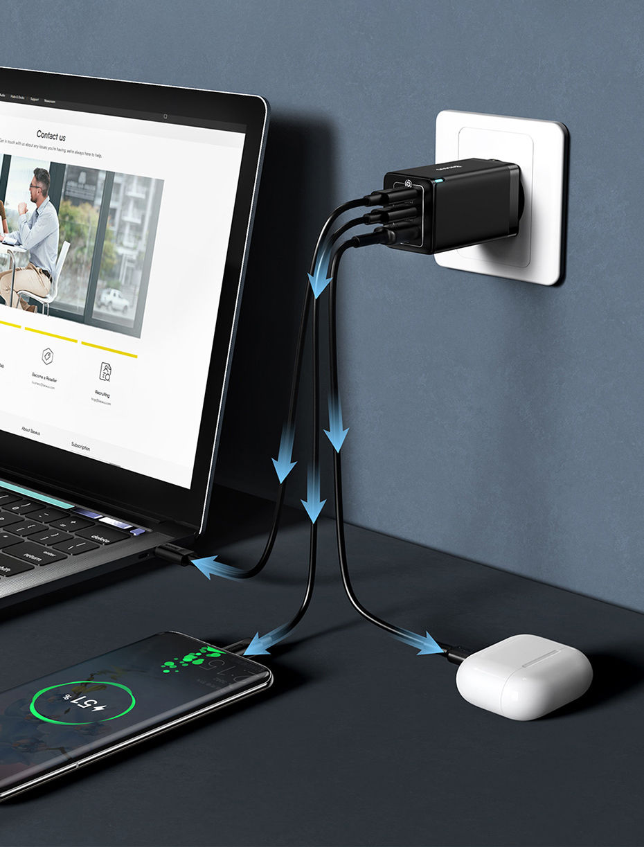 Thumbnail: Baseus 65W GaN Charger Quick Charge Type C PD QC Charger USB Charger Portable Fa