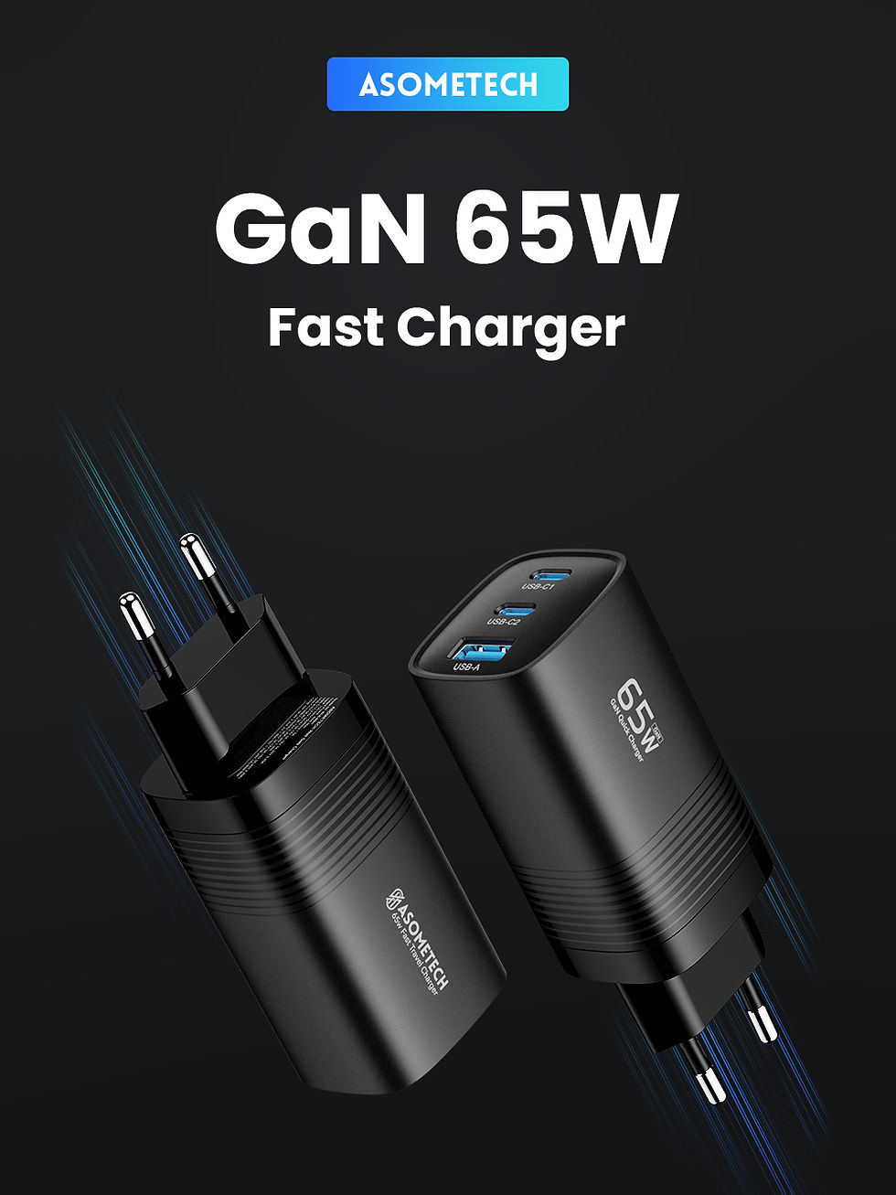 Thumbnail: ASOMETECH GaN USB Type C Charger 65W 45W PPS PD QC4.0 Quick Charger For Macbook 