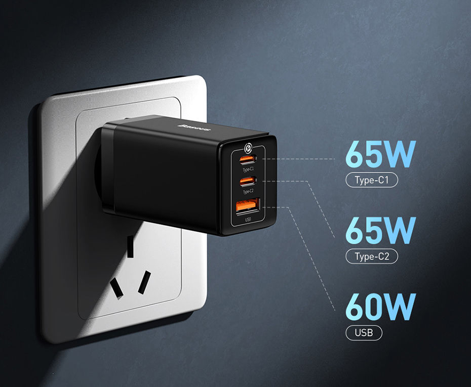 Thumbnail: Baseus 65W GaN Charger Quick Charge Type C PD QC Charger USB Charger Portable Fa