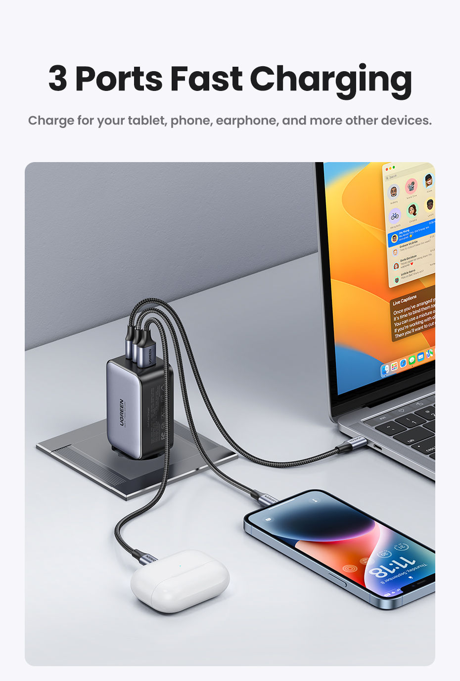 Thumbnail: UGREEN 65W GaN Charger Quick Charge 4.0 3.0 USB C Charger for iPhone 17 16 15 Pr