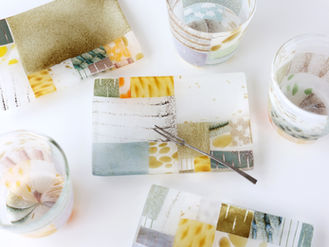 【 吉村桂子 展 -暮れゆく- 】より、ツギハギ 角皿(10×15)・角皿(10×10)