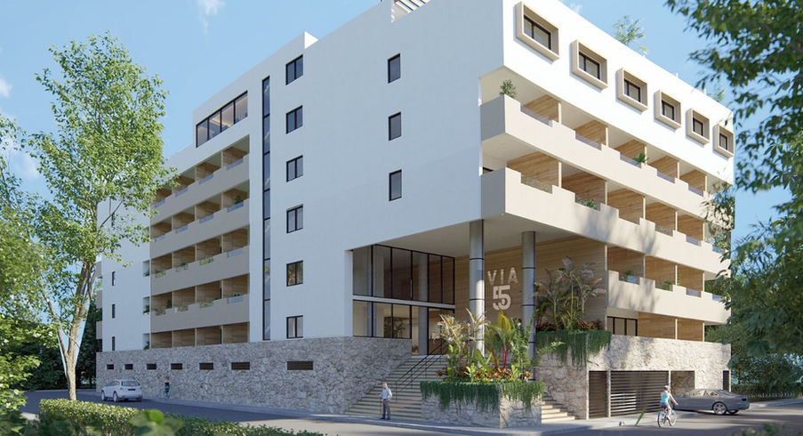 Vía 55 Playa del Carmen – architectural rendering of building facade