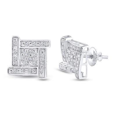 STERLING SILVER ROUND DIAMOND SQUARE EARRINGS 1/8 CTTW