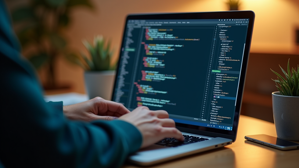 Close-up view of a person working on a laptop with machine learning code on the screen