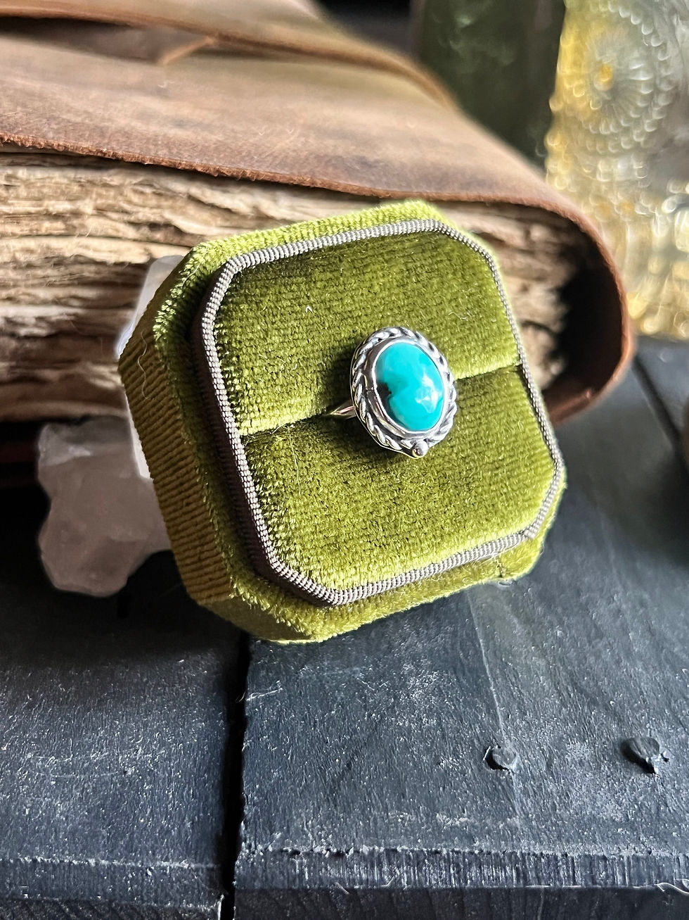 Thumbnail: Tibetan Turquoise & Sterling Silver Rope Ring