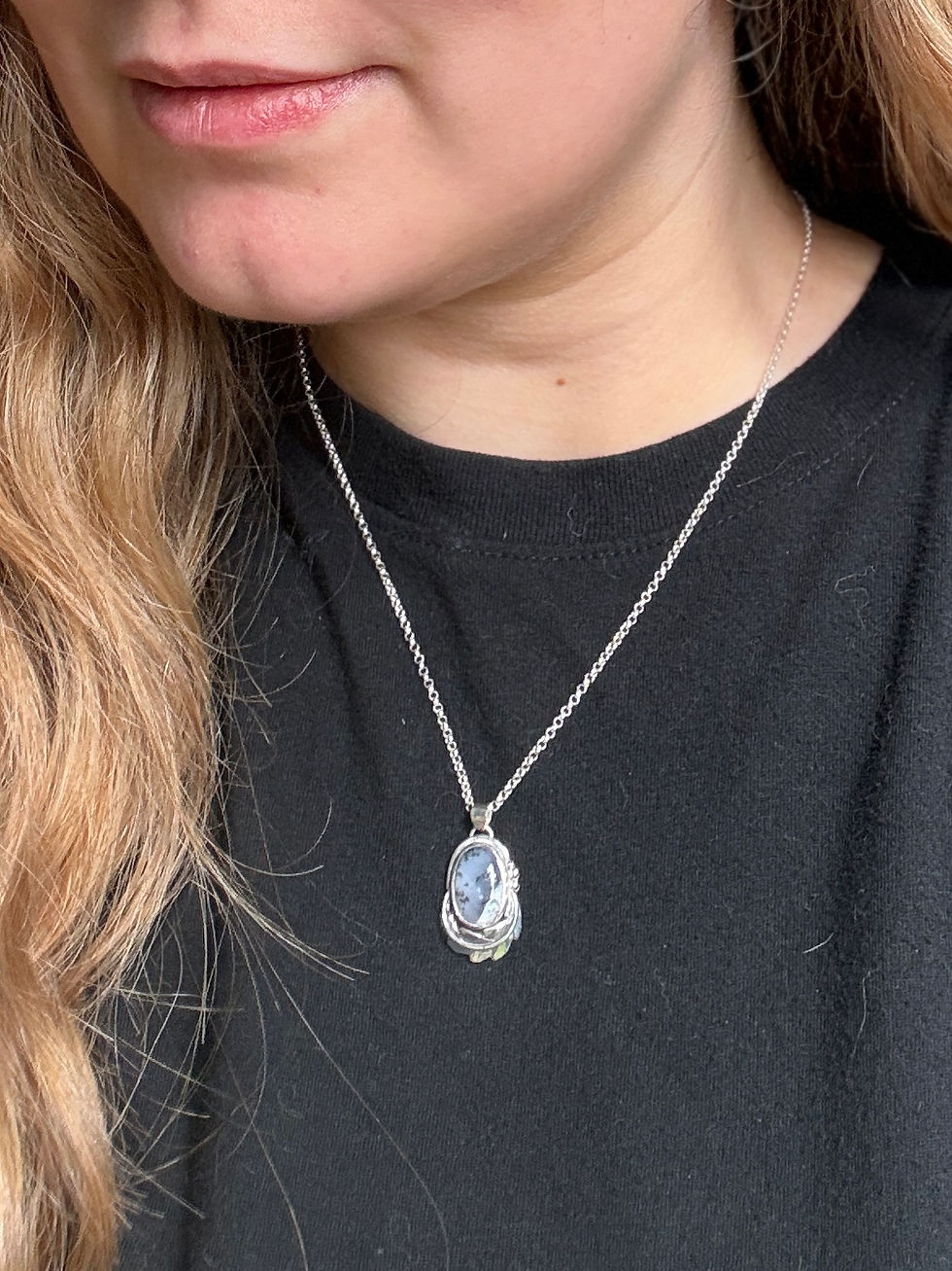 Thumbnail: Dendritic Agate & Sterling Silver Leaf Pendant Necklace