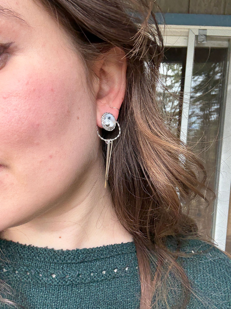 Thumbnail: Dendritic Agate & Sterling Silver Stud Earrings With Optional Dangly Ear Jacket