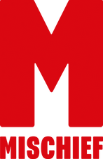 This is the logo of Mischief Theatre. It is a red M and under the M it says "Mischief".