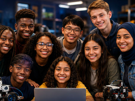 Genius Lab Scholars working together on a hands-on STEM project at the Enoch Davis Center