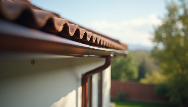 Eye-level view of a clean roof and gutter system on a residential house in Napa Valley