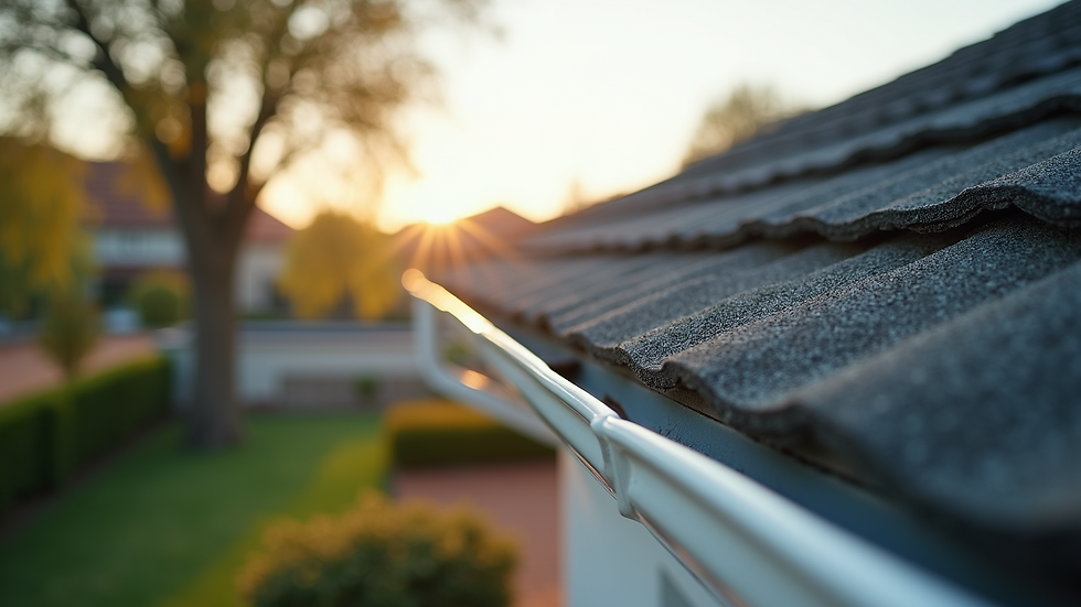 Eye-level view of a clean and well-maintained roof with clear gutters