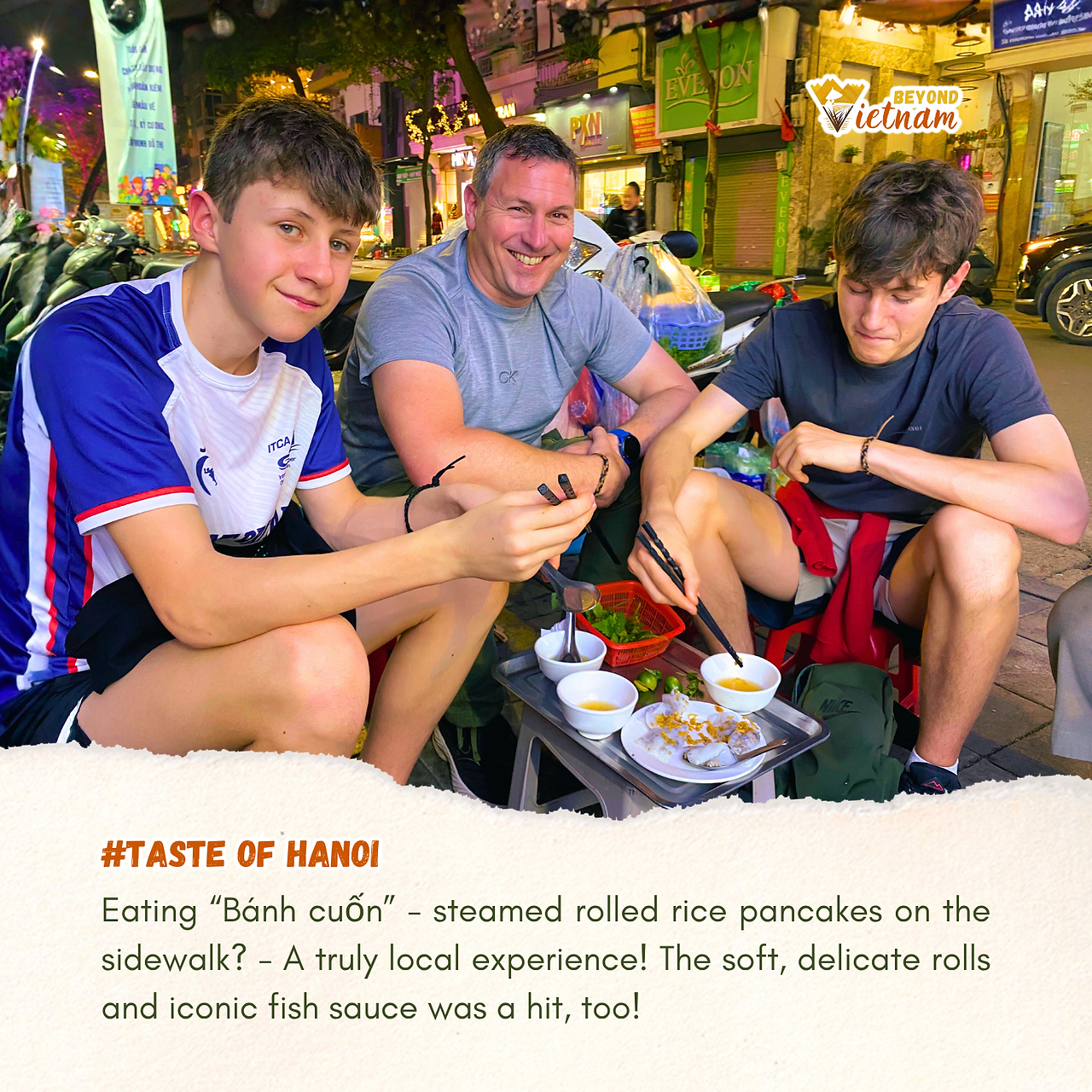 Eating “Bánh cuốn” - steamed rolled rice pancakes on the sidewalk? - A truly local experience! The s