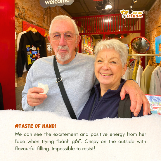 We can see the excitement and positive energy from her face when trying “bánh gối”. Crispy on the ou