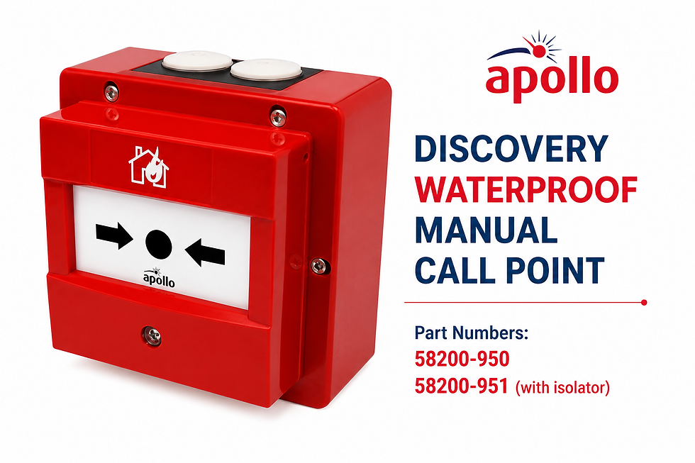 Apollo Discovery Waterproof Manual Call Point 58200-950 and 58200-951 with isolator for outdoor addressable fire alarm systems.