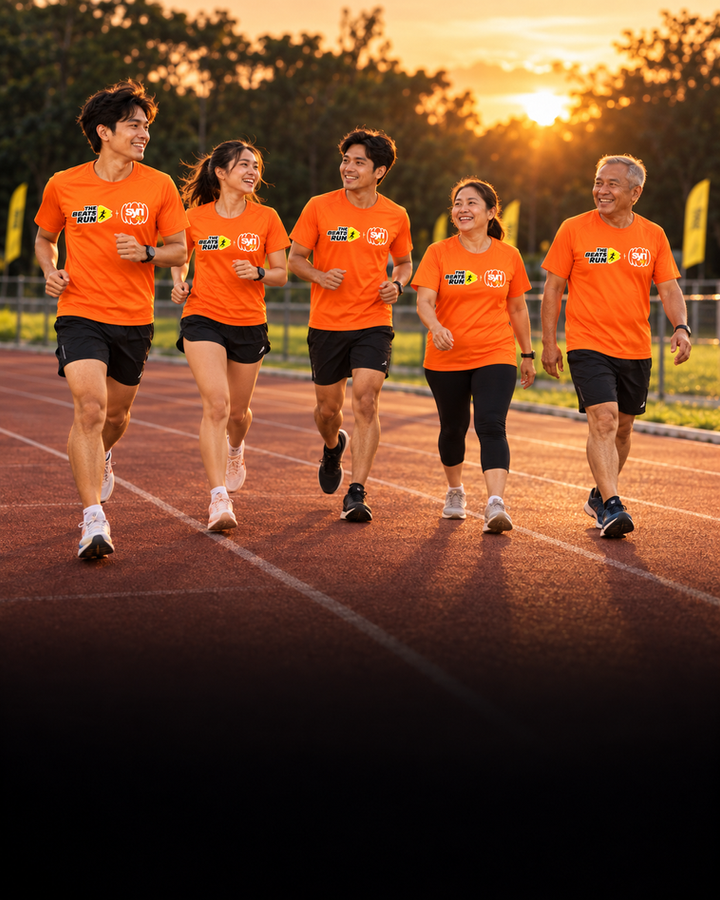 A group of runners of different ages running together