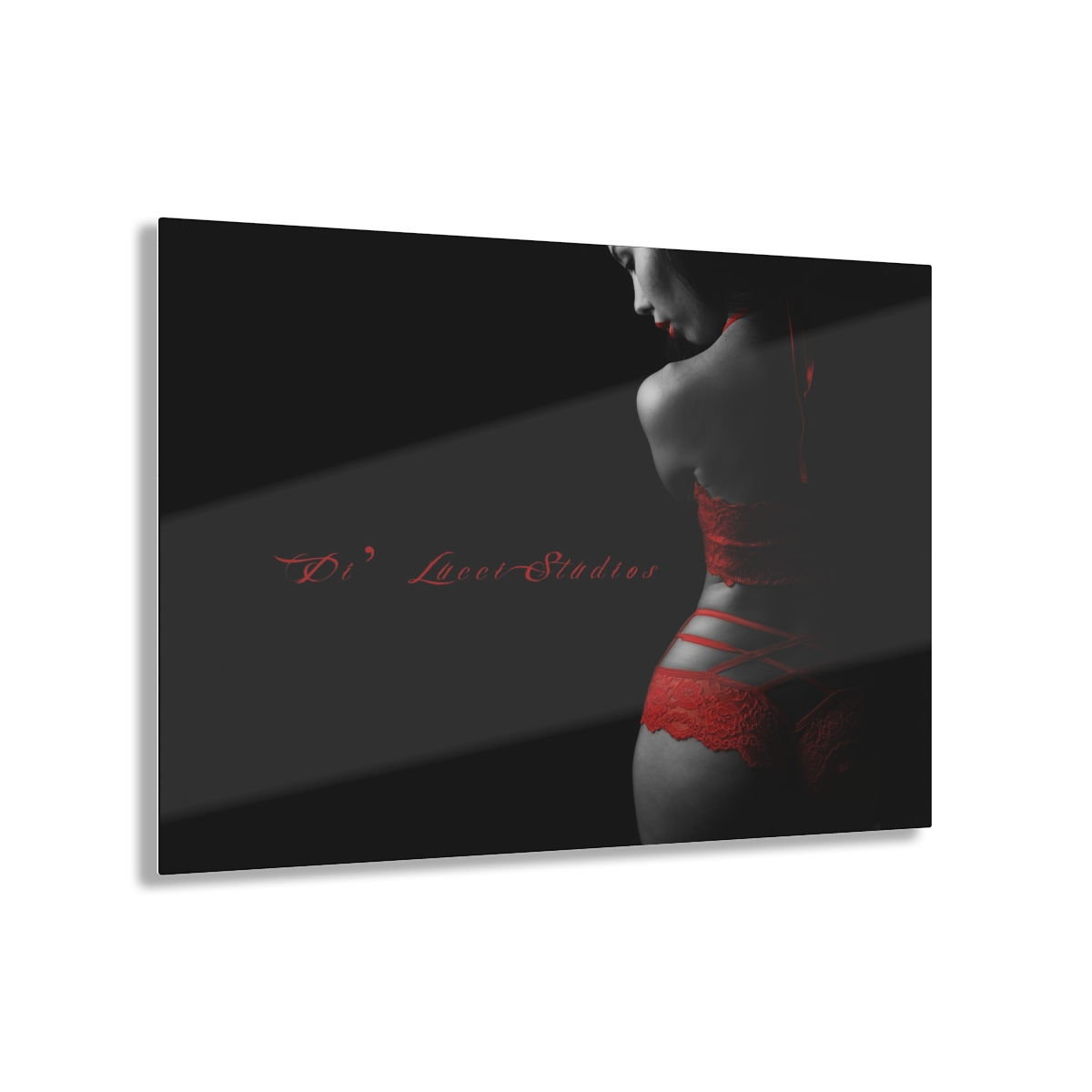 Asian Beauty Boudoir Acrylic Print Black and White with a touch of red