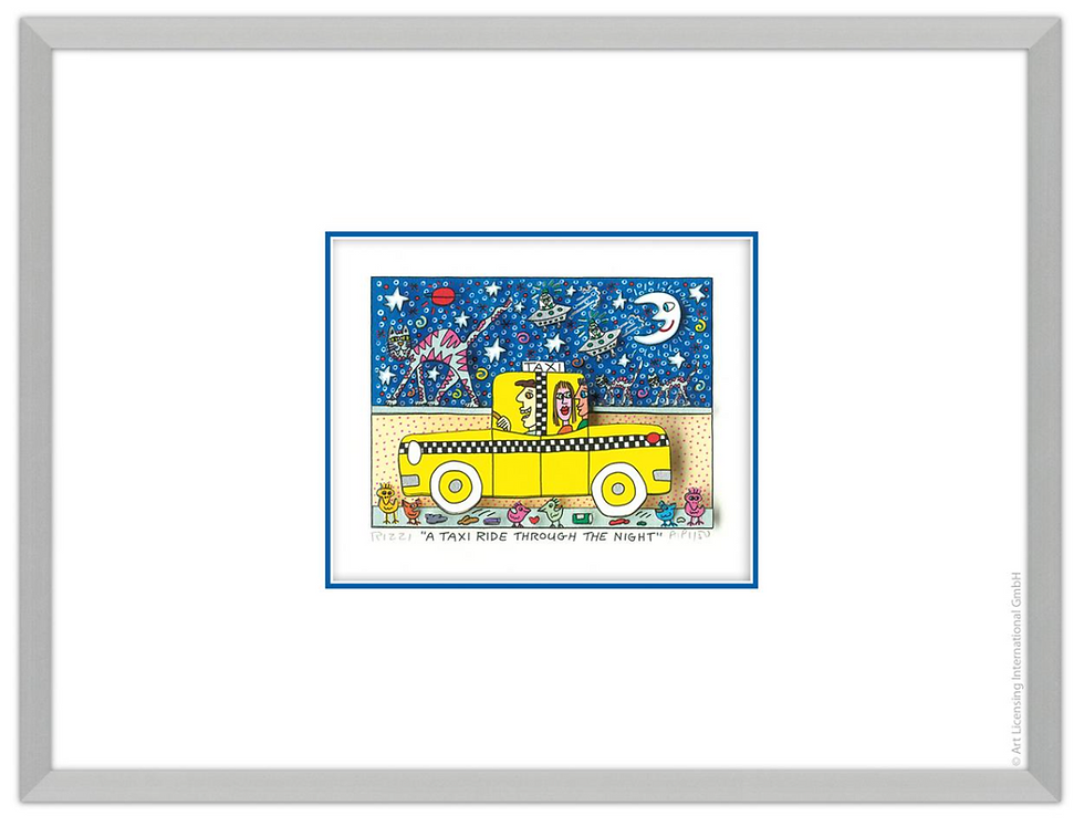 Miniaturbild: James Rizzi - A TAXI RIDE THROUGH THE NIGHT - Original 3D Bild drucksigniert