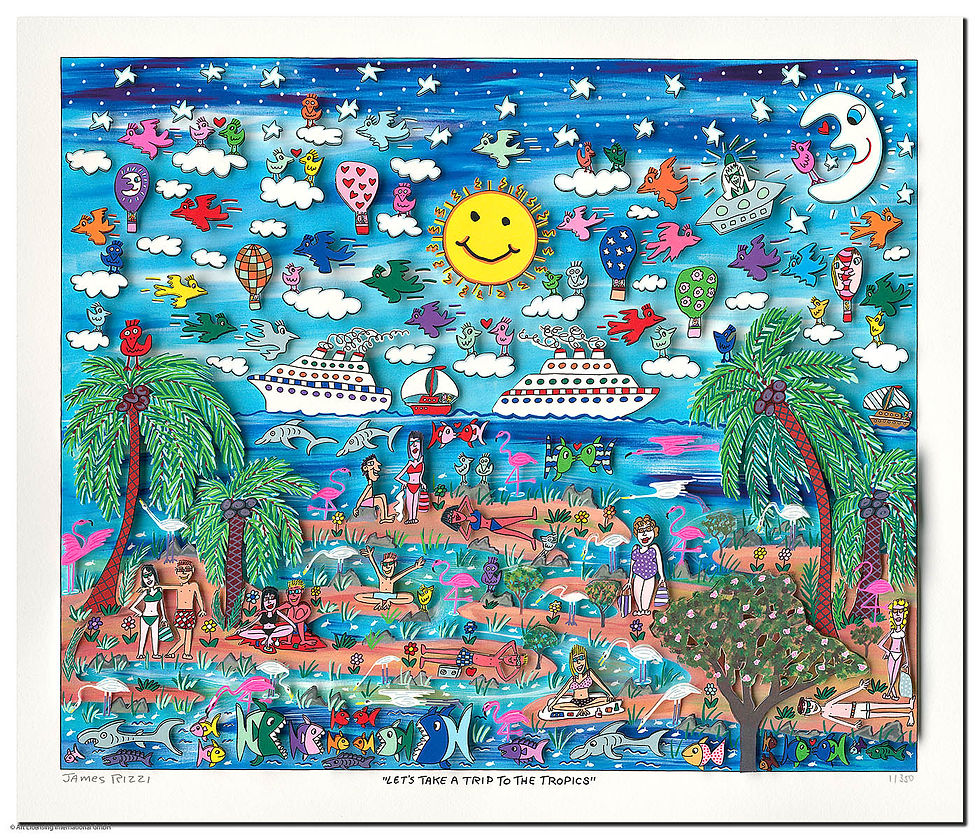 Miniaturbild: James Rizzi - LET'S TAKE A TRIP TO THE TROPICS - Original 3D Bild drucksigniert