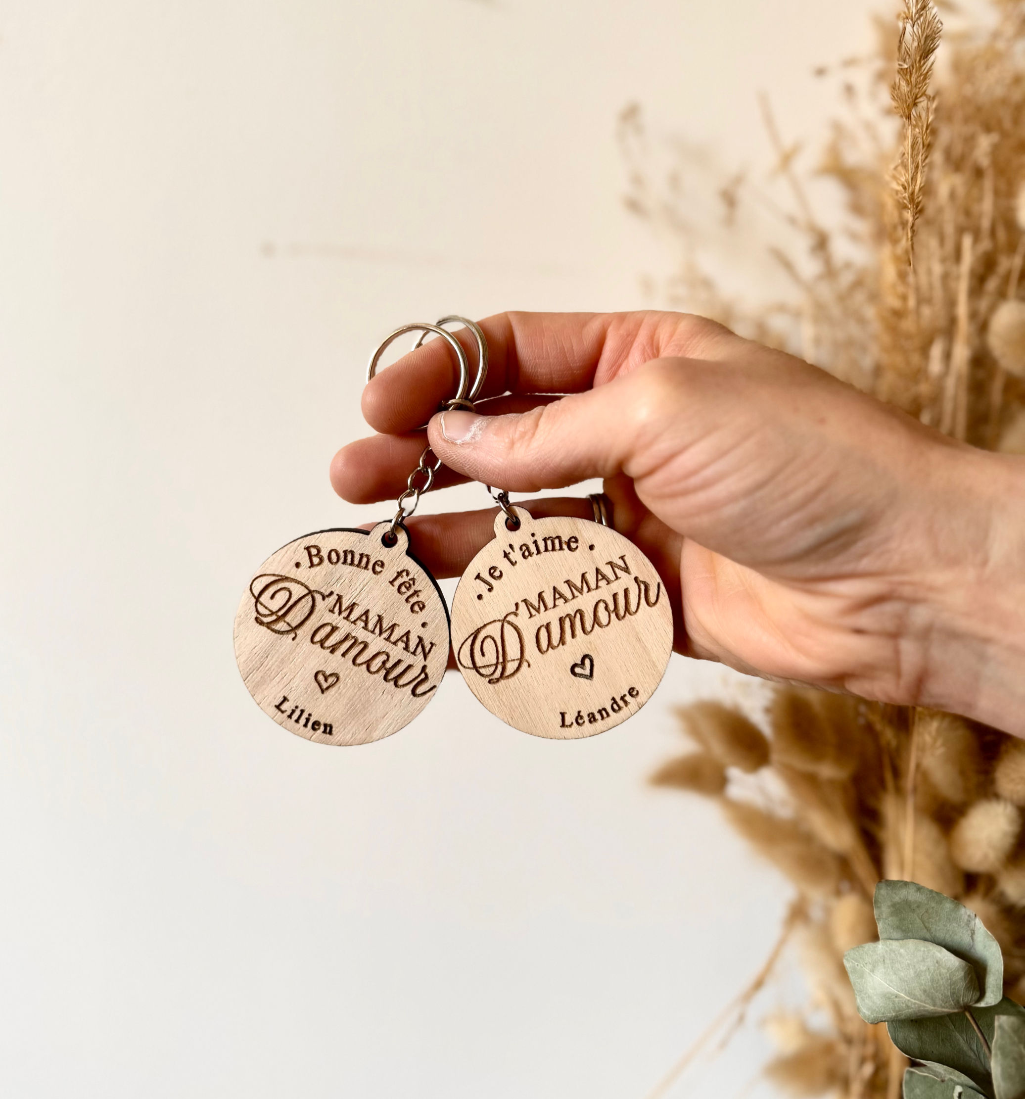 Porte clé gravé - Je t'aime- ou - Bonne fête -Maman d'amour