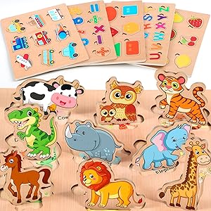 puzzle bois animaux voitures bébé enfants cadeau noel 
