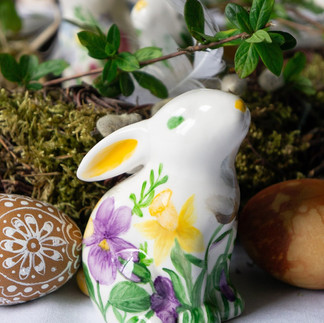 lapins printaniers en porcelaine