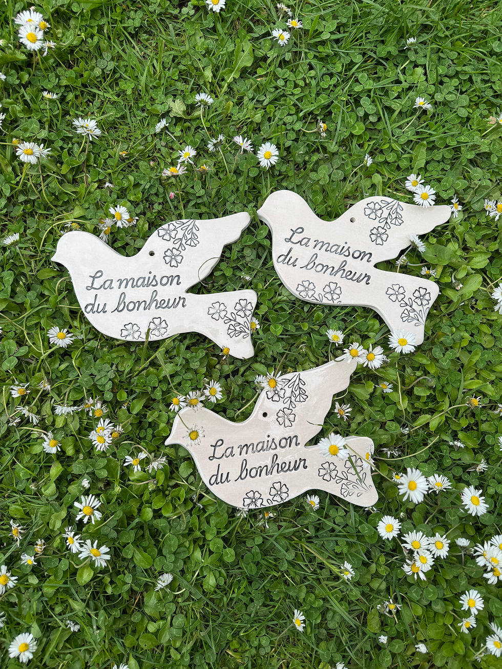 Miniature : Plaque décorative colombe «la maison du bonheur » – empreintes végétales