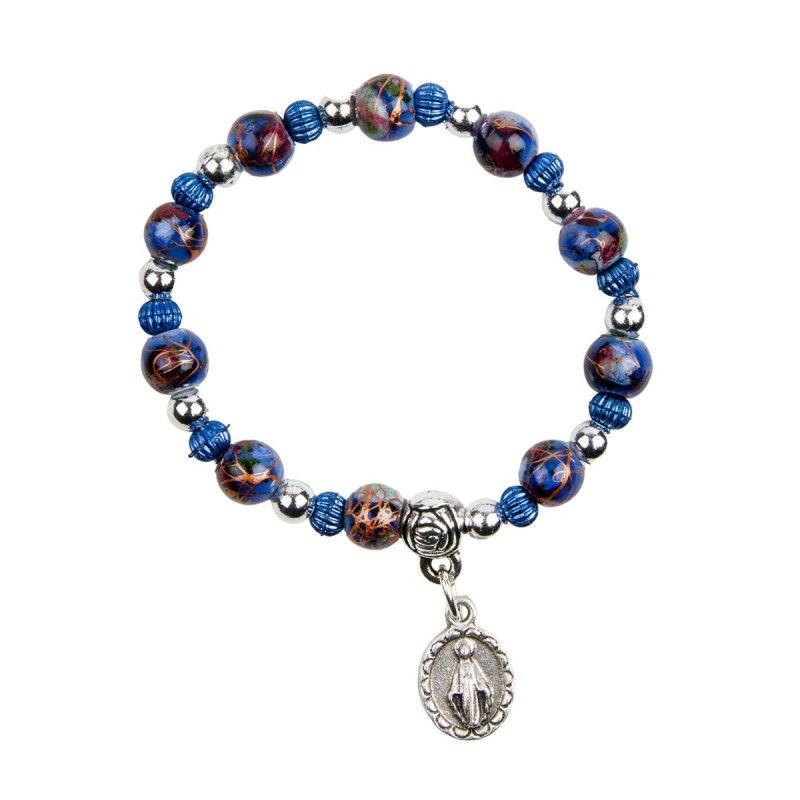 Miniature : Bracelet dizainier enfant perles marbrées, Vierge Miraculeuse – Boutique Mariam Saint-Maximin