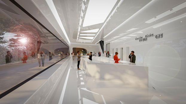 National Design Museum, Sejong, Korean Architecture, culture architecture, museum architecture, library architecture, contemporary architecture, fluid architecture, AIDIA STUDIO, museography design, exhibition design, futuristic design, monolithic, carved from mass, form and function