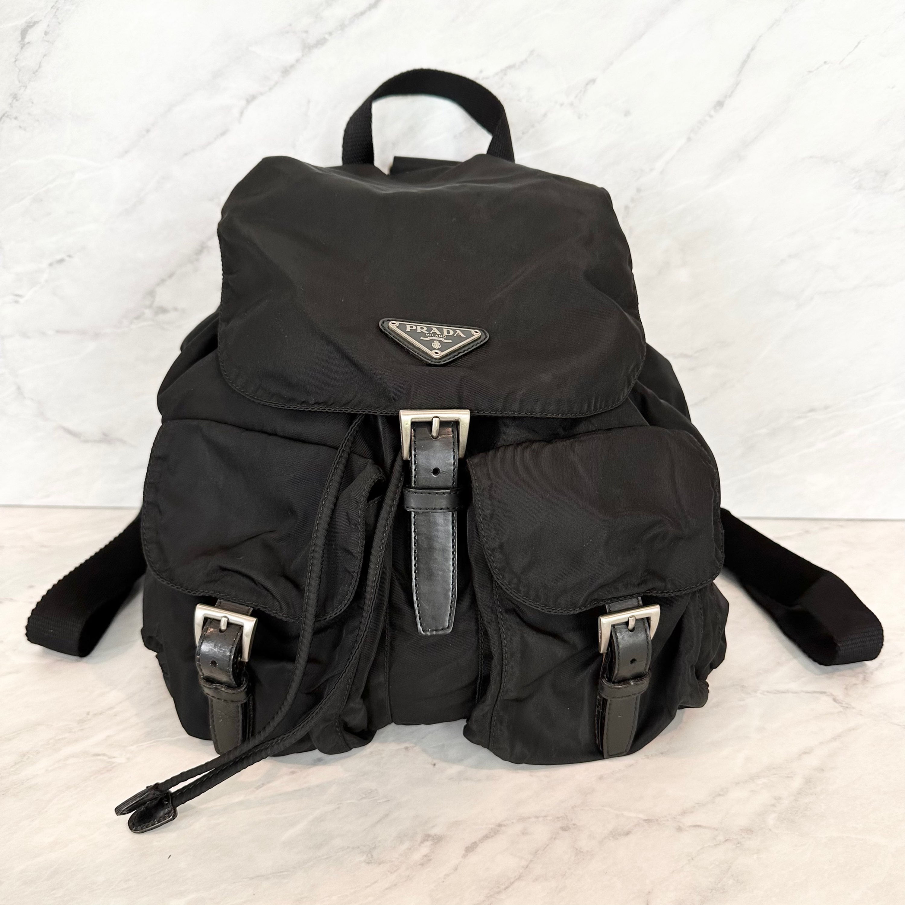 Prada Double Front Pocket Backpack Small  Black 