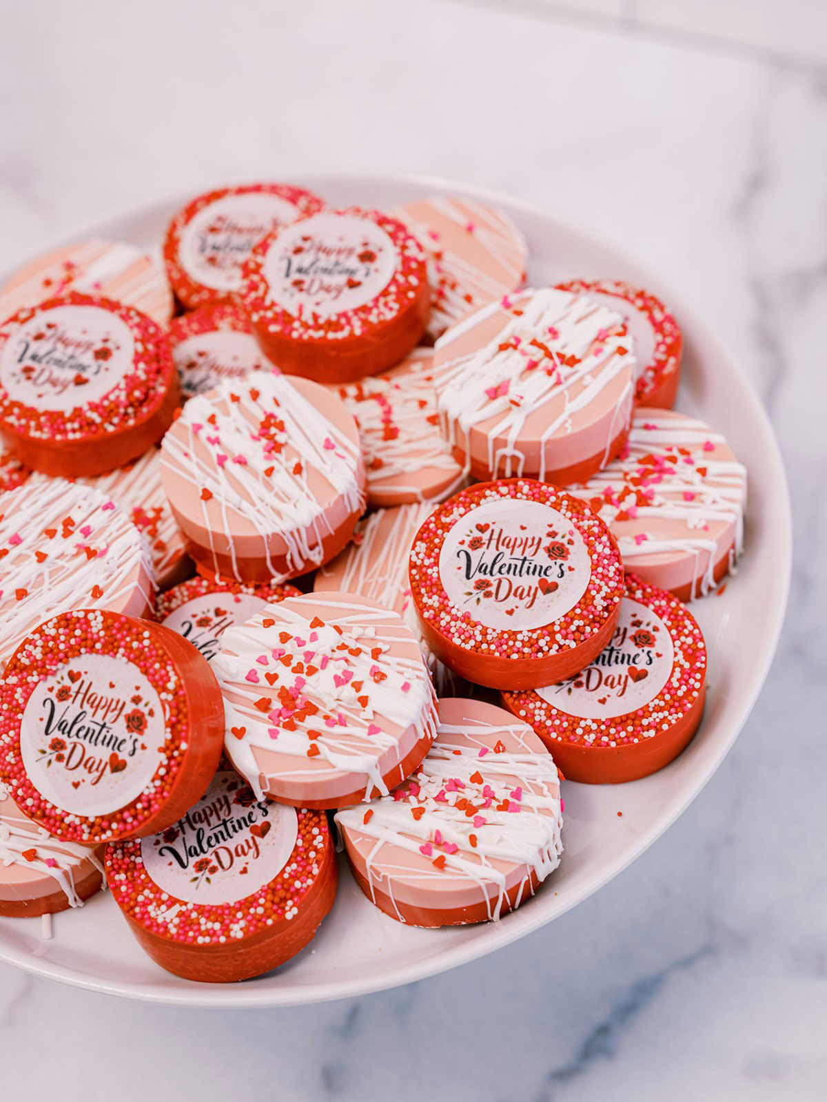 Valentine's Day Chocolate Dipped Oreo Cookies in Pink & Red Chocolate
