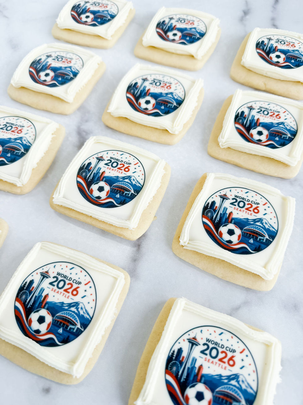 FIFA World Cup Seattle themed custom sugar cookies