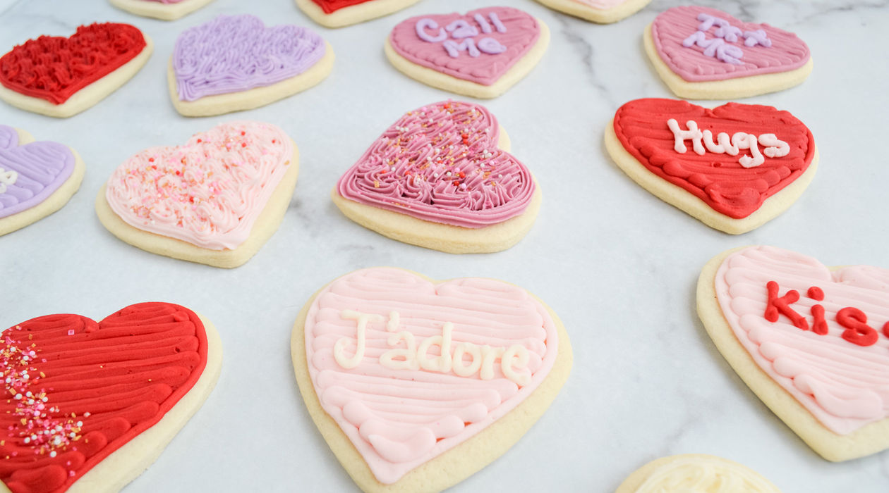 Valentine's day decorated buttercream sugar cookies
