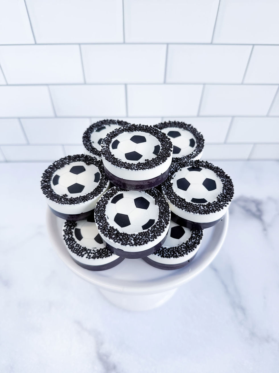 Soccer Ball themed dipped chocolate cookies