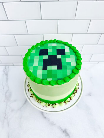Creeper themed Minecraft birthday cake