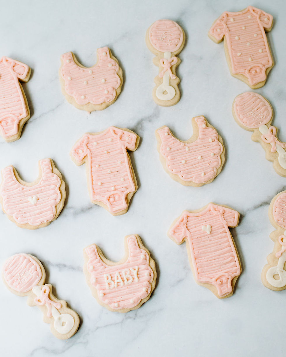Pink & White Baby Girl Shower Themed Sugar Cookies from Seatown Sweets