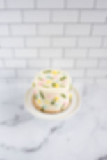 4-inch wildflower-themed smash cake decorated with pastel buttercream flowers in pink, yellow, and blue.
