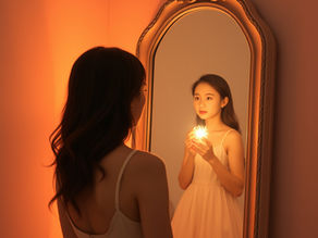 Standing between who she is and who she once dreamed to be, she embraces both the light of her inner girl and the grounding of her adult self.