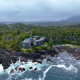 Emotional first look between bride and father on first floor of Black Rock Resort Ucluelet luxury wedding