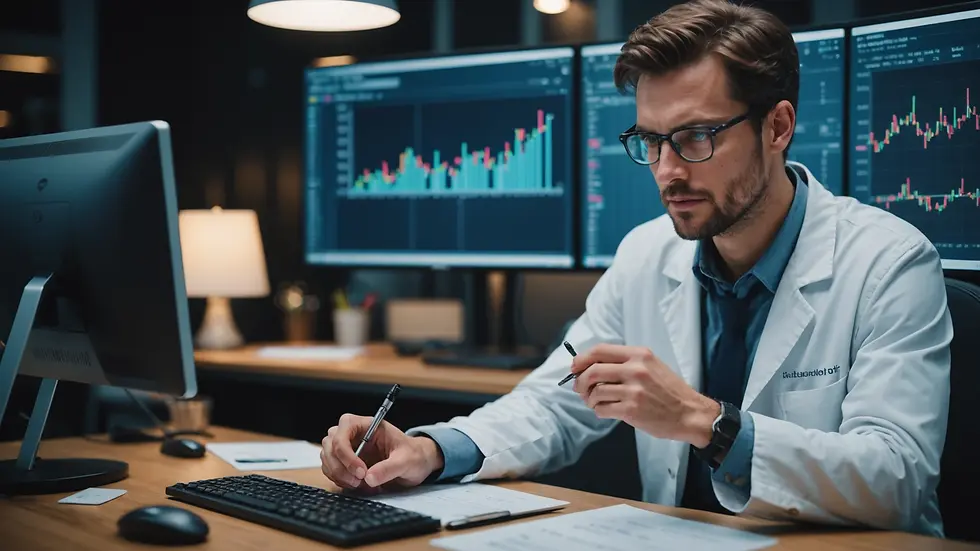 Close-up view of a data scientist analyzing a data set