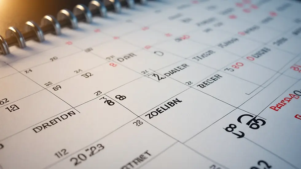 Close-up view of a calendar with marked deadlines