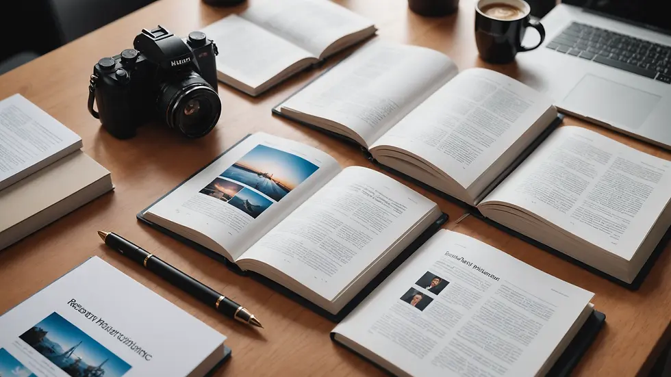 Close-up view of various research publications related to AI