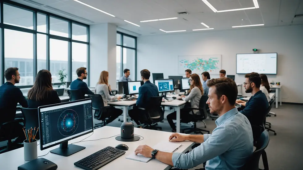 Eye-level view of an AI data training session in a modern lab