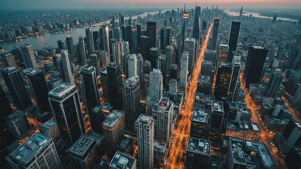High angle view of bustling cityscape