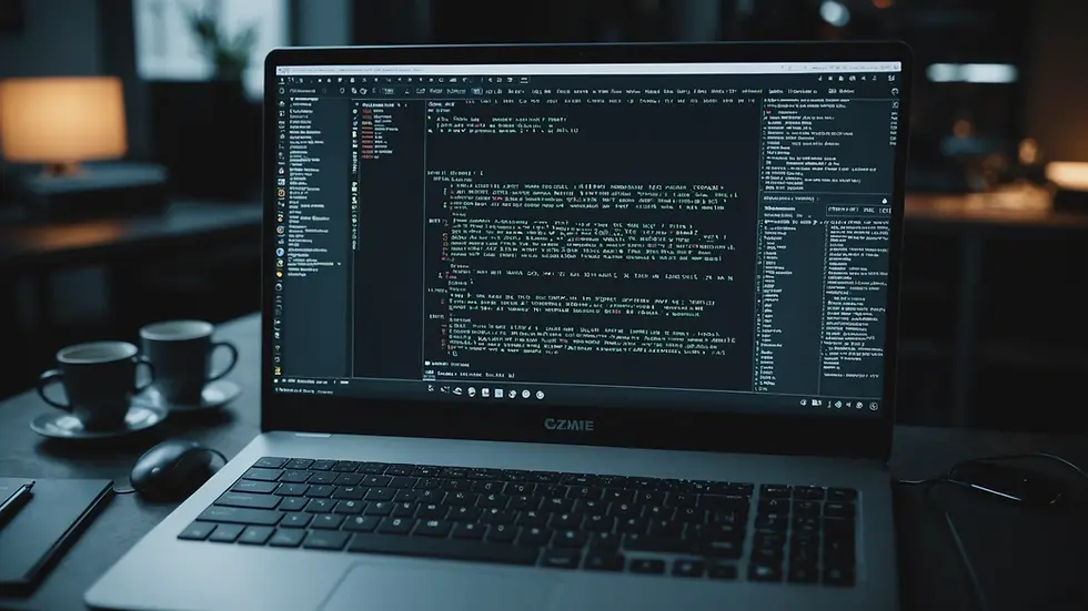 High angle view of a computer screen displaying code