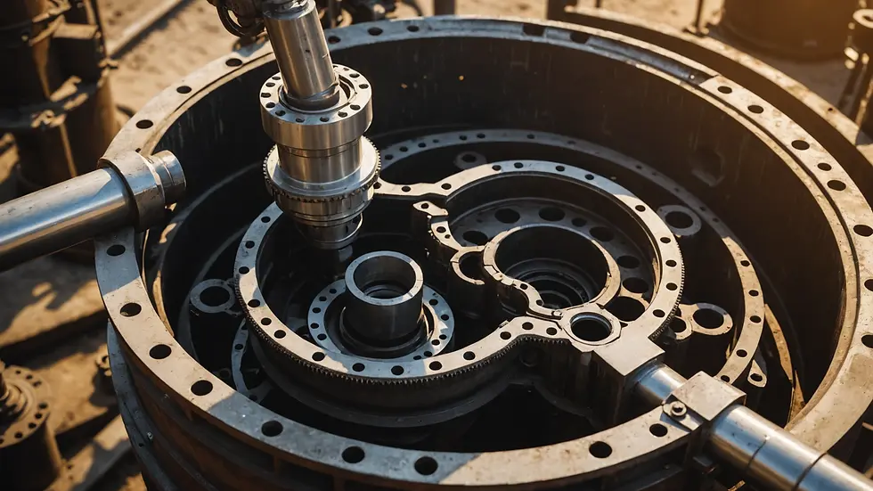 Close-up view of engineered components used in oil extraction