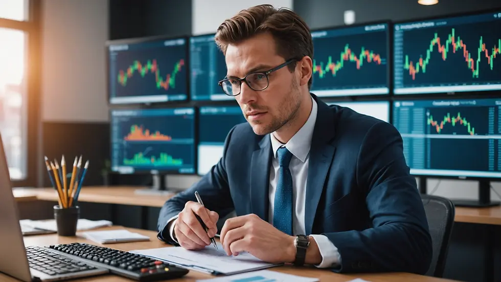 Close-up view of a financial analyst at work