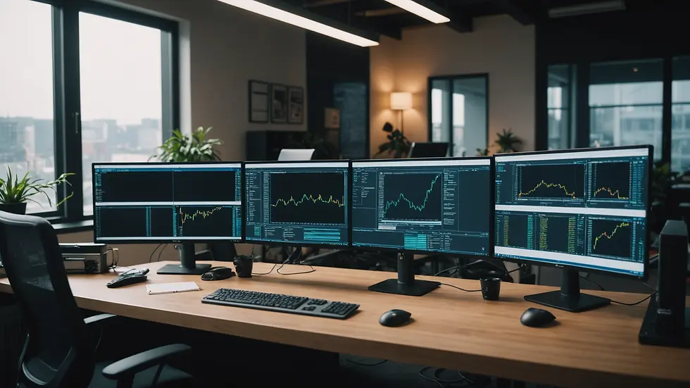 Eye-level view of a software development workspace with monitors